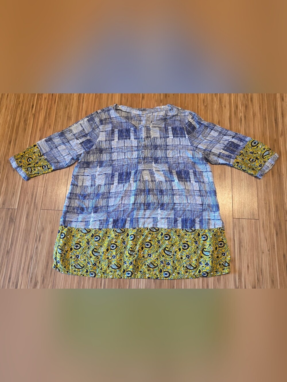 Melange Navy and White Patterned Top